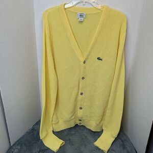 Vintage Izod x Lacoste Yellow Cardigan Sweater Medium 70s/80s Preppy Retro Dad